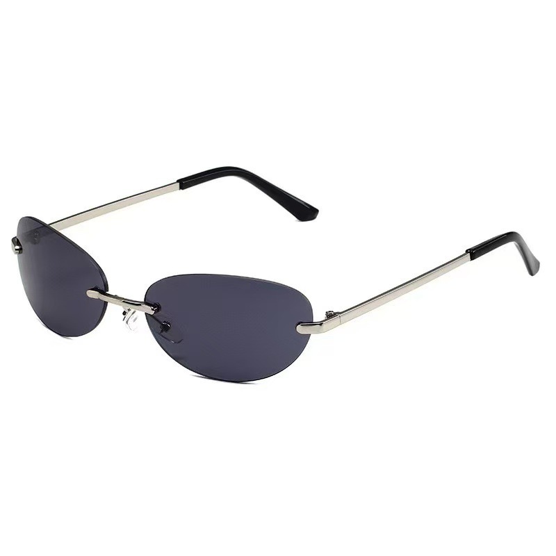 Rimless Oval Sunglasses Women  - Metal Photo Panel avaliação e preço