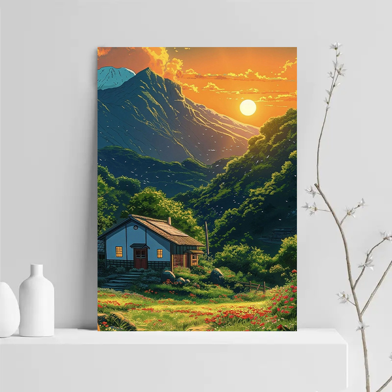 1pc Mountain Cabin Sunset Canv - Canvas Wrap Ready avaliação e preço